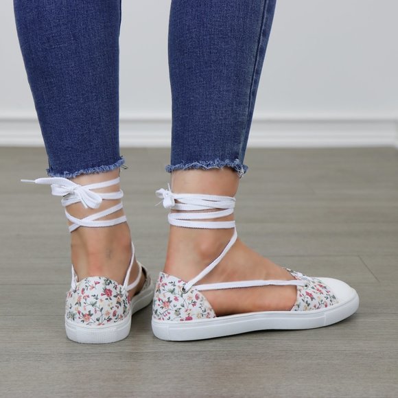 Lace Up Flower Print Spring Sneaker Sandal - Picture 4 of 9